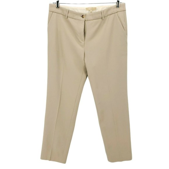 MICHAEL KORS Women's Beige Solid Wool Spandex Dress Pants Size 12 Made In Italy - Picture 1 of 8